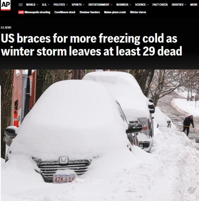 低温、暴雪……冬季风暴肆虐美国多地已有29人死亡